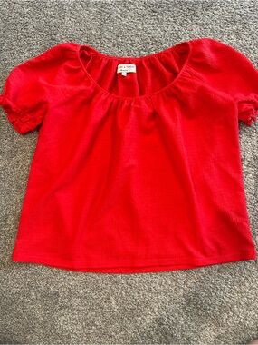Madewell Texture & Thread Red Puff Sleeve Textured Blouse Top XS